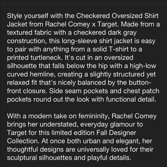 Rachel Comey x Target • Women's Checkered Oversized Shirt Jacket Dark Gray - Picture 6 of 12